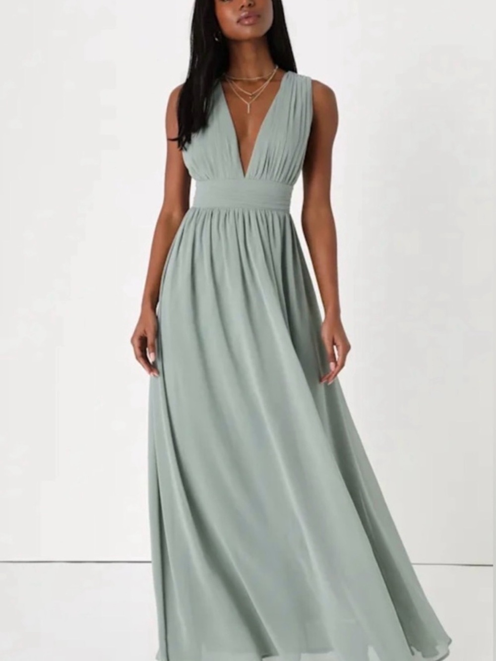 Lulu's Mist Green Plunging V-Neck Maxi Dress